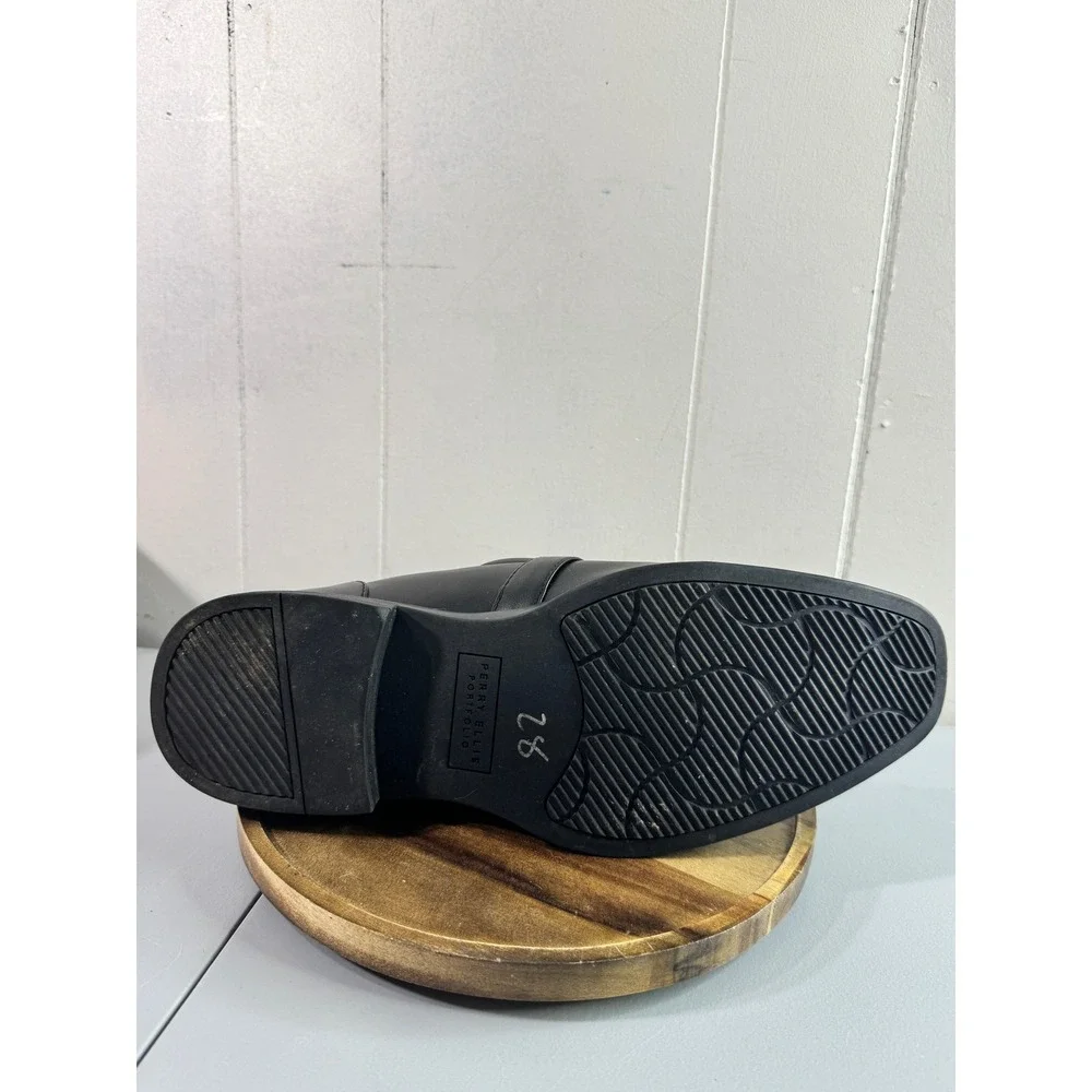 Perry Ellis Clipper RB Loafers Mens 10 Black Good Square Toe Bit Detail Slip On